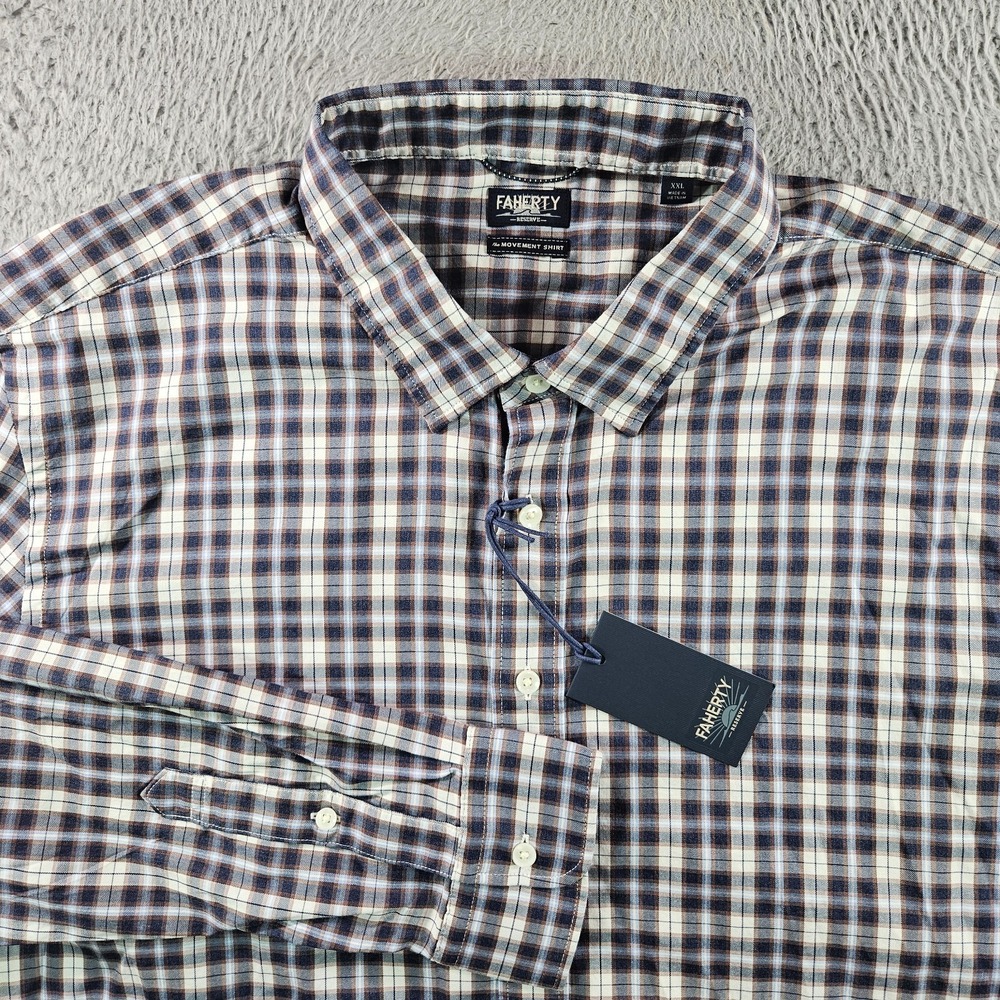 NEW Faherty Reserve Movement Shirt Men XXL Stretch Button Up Long Sleeve Plaid
